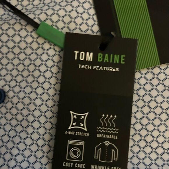 Tom Baine Performance Slim Fit White Blue Print Button Down Shirt Size XXL - Picture 6 of 7